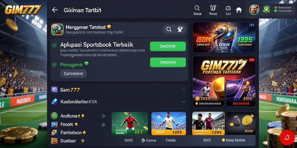 Screenshot GIM777 menampilkan interface aplikasi sportsbook yang interaktif.