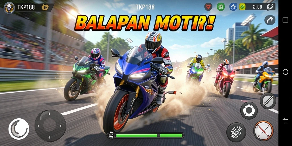Tampilan gameplay TKP188 yang mendebarkan di trek balap.